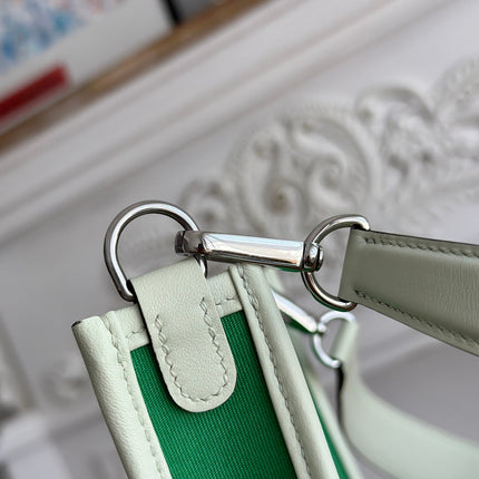 MINI NEO 17 EVELYNE BAG IN EMERALD GREEN CANVAS AND WHITE CALFSKIN