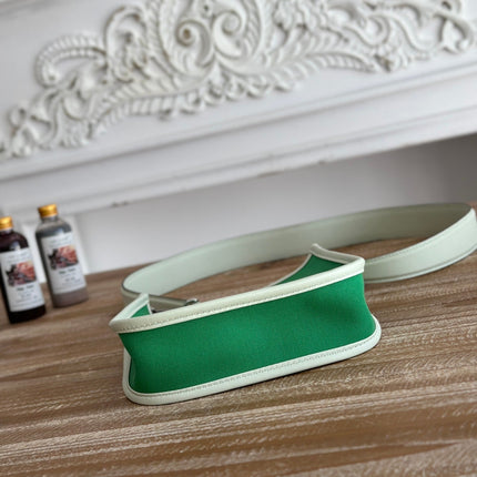 MINI NEO 17 EVELYNE BAG IN EMERALD GREEN CANVAS AND WHITE CALFSKIN
