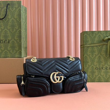 MARMONT SMALL MULTI-POCKET BAG 25 IN BLACK CALFSKIN GOLD HARDWARE