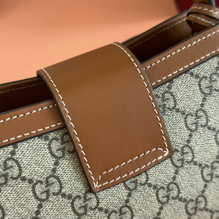GUCCI 26S PADLOCK TOP HANDLE BAG 31 IN DARK BEIGE AND BROWN CALFSKIN