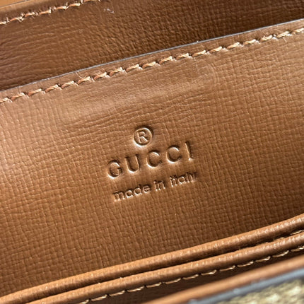 GUCCI 25S HORSEBIT 1955 MEDIUM SHOULDER BAG 22 CM IN DARK BEIGE CANVAS AND BROWN CALFSKIN WITH GOLD HARDWARE