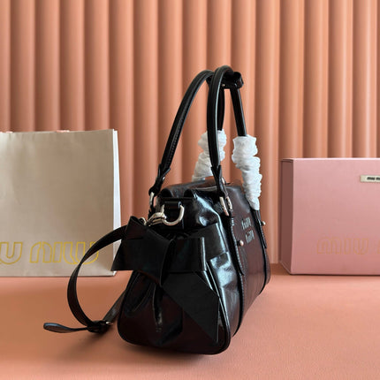 MIUMIU 26S SHOULDER BAG 28 IN BLACK SHINY CALFSKIN
