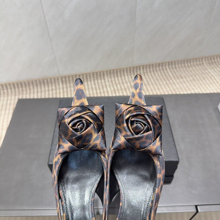 YSL 26S HEELED SLINGBACKS 50 MM IN LEOPARD PRINT FABRIC