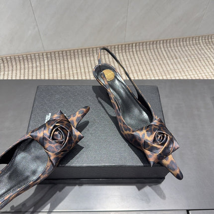 YSL 26S HEELED SLINGBACKS 50 MM IN LEOPARD PRINT FABRIC