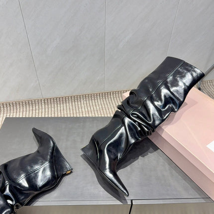 BALMAIN 26S KNEE-HIGH BOOTS 75 MM IN BLACK CALFSKIN