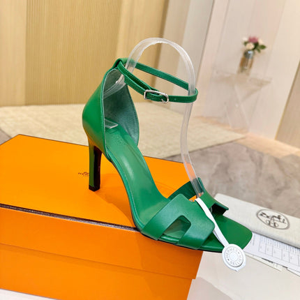 HM 26S H HIGH HEEL SANDALS 90MM IN GREEN CALFSKIN
