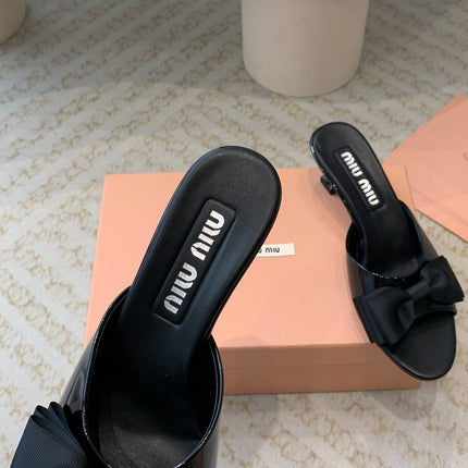 Black Mid - Heels With Black Bow Calfskin