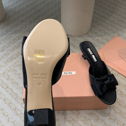 Black Mid - Heels With Black Bow Calfskin