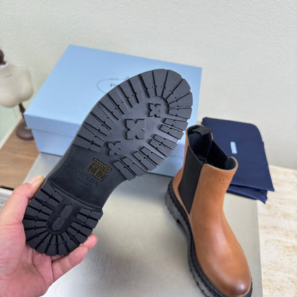 PRADA 25S PLATFORM CHELSEA BOOTS IN BROWN CALFSKIN