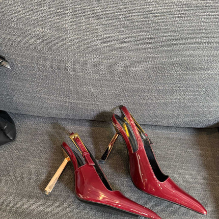 YSL 26S HEELED SLINGBACKS 100 MM IN DARK RED CALFSKIN