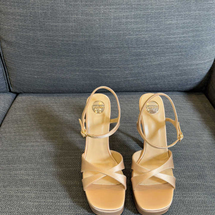 YSL 26S CROSS-STRAP SANDALS 150 MM IN NUDE SATIN