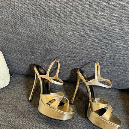YSL 26S CROSS-STRAP SANDALS 150 MM IN GOLD CALFSKIN