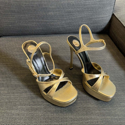 YSL 26S CROSS-STRAP SANDALS 150 MM IN GOLD CALFSKIN