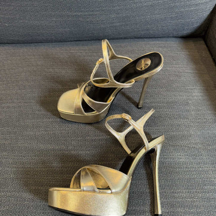 YSL 26S CROSS-STRAP SANDALS 150 MM IN GOLD CALFSKIN