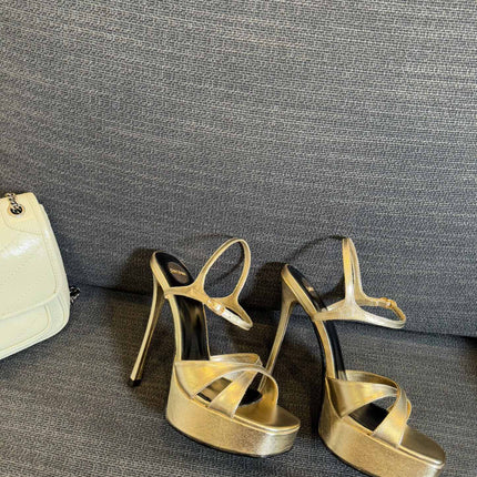 YSL 26S CROSS-STRAP SANDALS 150 MM IN GOLD CALFSKIN