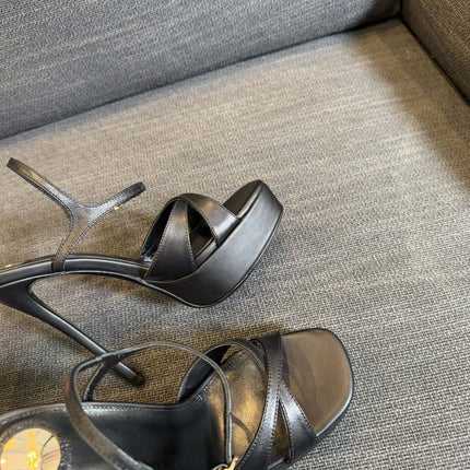 YSL 26S CROSS-STRAP SANDALS 150 MM IN BLACK CALFSKIN