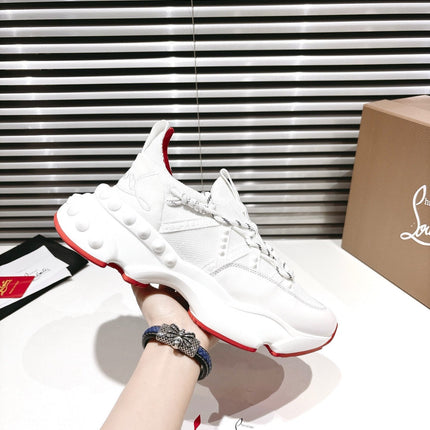 LOUBI CHUNKY SNEAKERS IN WHITE AND RED MESH AND CALFSKIN