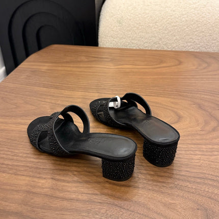 HM 26S OASIS SANDAL IN BLACK SUEDE WITH CRYSTALS