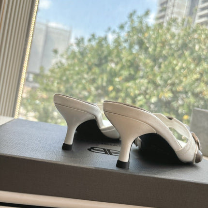 CAGOLE MID-HEEL MULES IN WHITE CALFSKIN