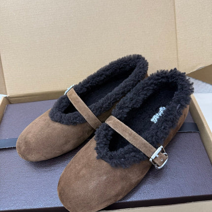 ALAIA 25S SHEARLING BALLET FLATS IN DARK BROWN SUEDE