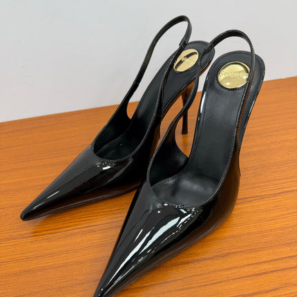 YSL 26S HEELED SLINGBACKS 100 MM IN BLACK GLOSSY CALFSKIN