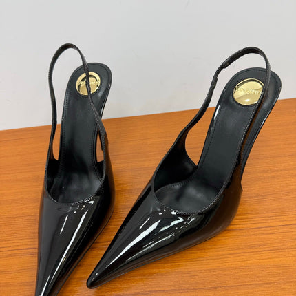 YSL 26S HEELED SLINGBACKS 100 MM IN BLACK GLOSSY CALFSKIN