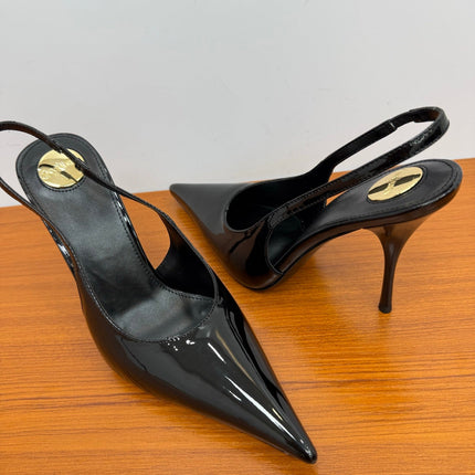 YSL 26S HEELED SLINGBACKS 100 MM IN BLACK GLOSSY CALFSKIN