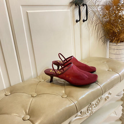 LOEWE 26S SLINGBACK MULES 45MM IN BURGUNDY RED MESH