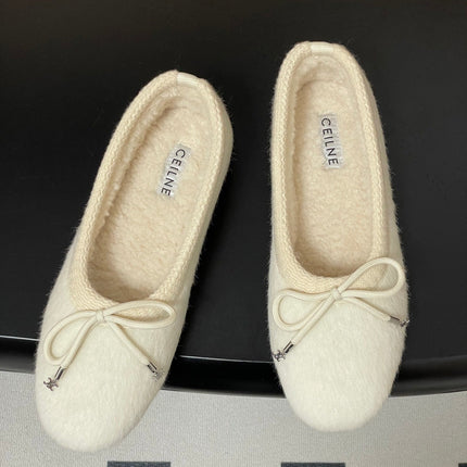 CELINE 26S BALLET FLATS IN WHITE WOOL WITH BOW STYLE 2