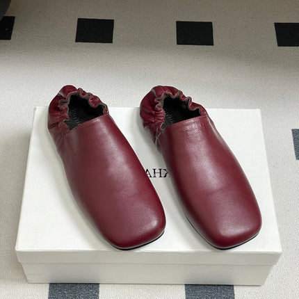 CELINE 26S ELASTIC-BACK FLAT SHOES IN DARK RED LAMBSKIN