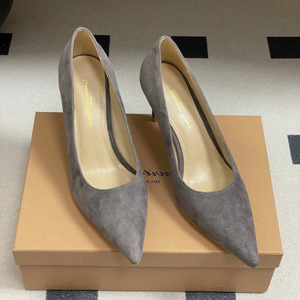 GIANVITO ROSSI 26S HIGH HEELS 85 MM IN DARK GREY SUEDE