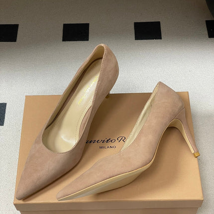 GIANVITO ROSSI 26S HIGH HEELS 85 MM IN NUDE SUEDE