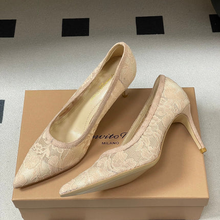 GIANVITO ROSSI 26S HIGH HEELS 85 MM IN NUDE LACE