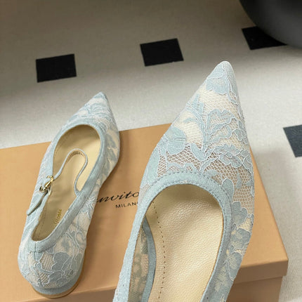 GIANVITO ROSSI 26S MARY JANE IN LIGHT BLUE LACE