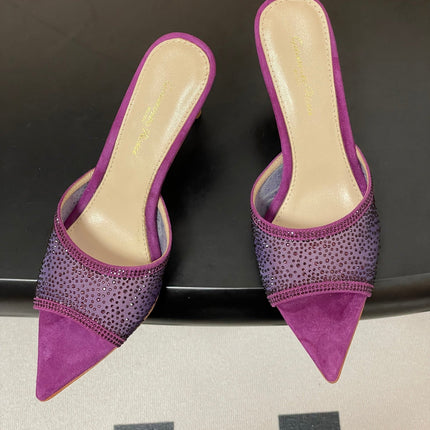GIANVITO ROSSI 26S HIGH HEELS 85 MM IN PURPLE SUEDE WITH RHINESTONE STRAP