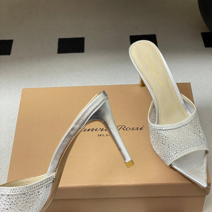 GIANVITO ROSSI 26S HIGH HEELS 85 MM IN SILVER LAMBSKIN WITH RHINESTONE STRAP