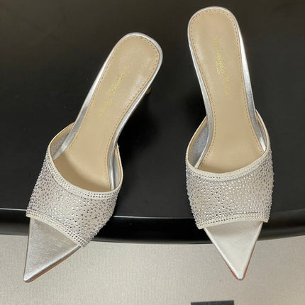 GIANVITO ROSSI 26S HIGH HEELS 85 MM IN SILVER LAMBSKIN WITH RHINESTONE STRAP
