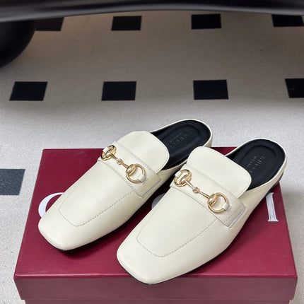 GUCCI 26S HORSEBIT LOAFER MULES IN WHITE CALFSKIN