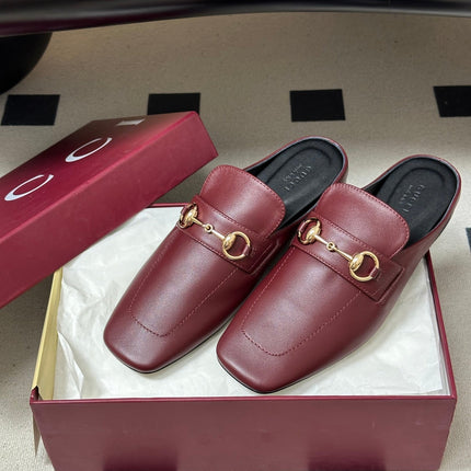 GUCCI 26S HORSEBIT LOAFER MULES IN RED CALFSKIN