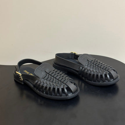 MIUMIU 26S SLINGBACK FISHERMAN SANDALS IN BLACK CALFSKIN