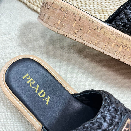 Crochet Flatform Slides 40 Lightweight Cork Sole Black