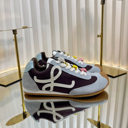 LOEWE 26S RUNNER 2.0 SNEAKERS IN LIGHT BLUE SUEDE AND BROWN FABRIC