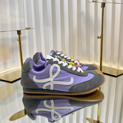 LOEWE 26S RUNNER 2.0 SNEAKERS IN DARK GREY SUEDE AND PURPLE FABRIC