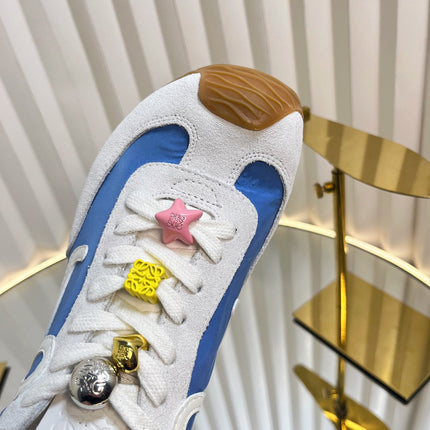 LOEWE 26S RUNNER 2.0 SNEAKERS IN WHITE SUEDE AND BLUE FABRIC