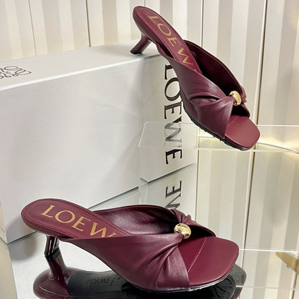 LOEWE 26S HEELED SANDALS 45 MM IN DARK RED CALFSKIN
