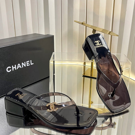 CHANEL 26S TRANSPARENT THONG SANDALS IN BLACK PVC