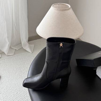 CHANEL 26S ANKLE BOOT 70 MM IN BLACK CALFSKIN SQUARE TOE