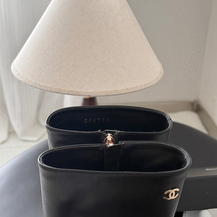 CHANEL 26S ANKLE BOOT 70 MM IN BLACK CALFSKIN SQUARE TOE