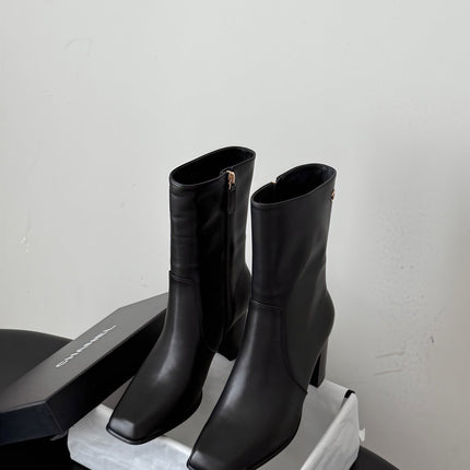CHANEL 26S ANKLE BOOT 70 MM IN BLACK CALFSKIN SQUARE TOE