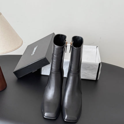 CHANEL 26S ANKLE BOOT 70 MM IN BLACK CALFSKIN SQUARE TOE